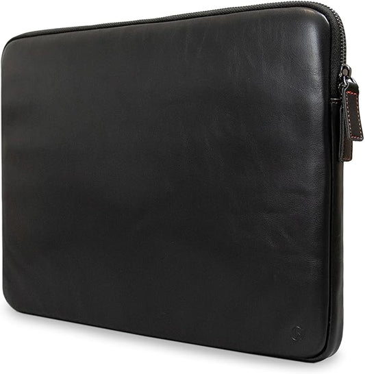 Casemade Real Leather Laptop Case/Zipped Folio Bag with Inner Pocket & Wool Lining Compatible with Apple MacBook, HP, Dell, Asus, Levovo (16 Inch - Black)