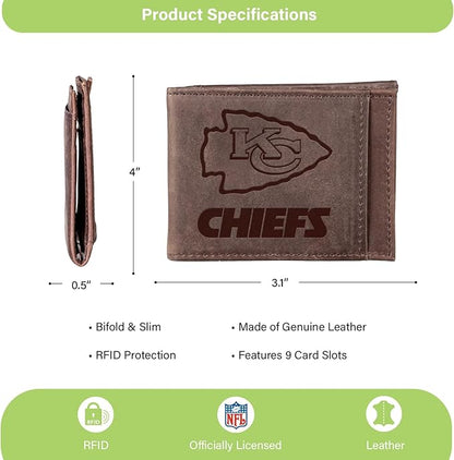 Team Sports America NFL Kansas City Chiefs Front Pocket Slim Wallet for Men | Minimalist Leather RFID Blocking Bifold Card Holder with Money Clip | Officially Licensed Stamped Logo