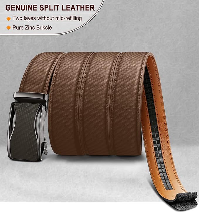 BULLIANT Mens Ratchet Belt,Leather Adjustable Slide Belt For Gift Mens Dress Casual 1 3/8",Size Adjustable