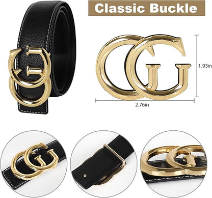 Aurolran Men&Womens Leather Dress Belt Business Automatic Buckle Belt Color-Black Silver Gold