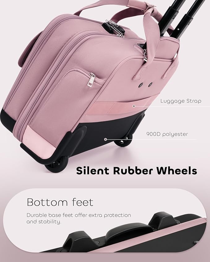 AUROTIER Rolling Laptop Bag Women, Rolling Briefcase for Women with Dual Lock, 16 Inch Computer Bag with Wheels, Roller Underseat Carry On Luggage Personal Item Suitcase for Work Travel Business