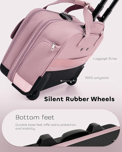 AUROTIER Rolling Laptop Bag Women, Rolling Briefcase for Women with Dual Lock, 16 Inch Computer Bag with Wheels, Roller Underseat Carry On Luggage Personal Item Suitcase for Work Travel Business