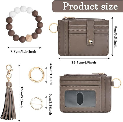 KNGITRYI Wallet Keychain Wristlet for Women,Slim RFID Credit Card Holder Purse Tassel Keychain Bangle Key Ring for Men Women