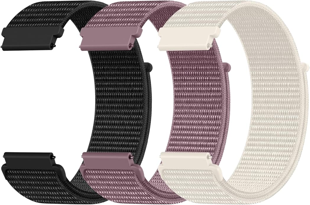 DaQin 22mm 20mm 18mm Quick Release Watch Band Compatible with Garmin Venu 3 2/Forerunner 255 265 955/Vivoactive 5 6 4 3, Nylon Watch Straps Adjustable Sport Replacement for Samsung Galaxy Watch 7 6 5 4/3 45mm/Galaxy Watch 46mm Men Women, 3 Packs