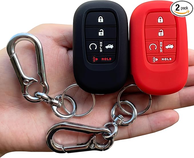 TANDRIVE Key Fob Cover for (5 Buttons) Honda 2026 2025-2022 Civic Accord CR-V HR-V Pilot and 2026 Passport, Silicone, 2-Pack, Black Red