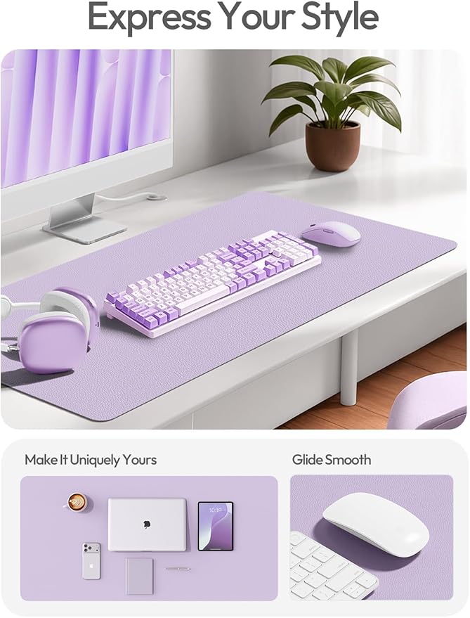 YSAGi Leather Desk Protector, Office Mat, Large Mouse Mat, Non-Slip PU Leather Blotter, Laptop Pad, Waterproof Writing Pad for Office and Home (Light Purple, 23.6" x 13.8")