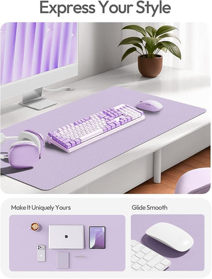 YSAGi Leather Desk Protector, Office Mat, Large Mouse Mat, Non-Slip PU Leather Blotter, Laptop Pad, Waterproof Writing Pad for Office and Home (Light Purple, 23.6" x 13.8")