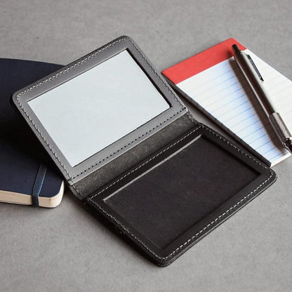Leather Bifold Minimalist Double ID Card Credential Holder (Smooth Black)