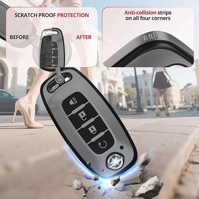 for Nissan Key Fob Cover Accessories- Matte TPU Key Fob Cover with Leather Keychain for 2023 2024 2025 2026 Rogue Pathfinder Versa 2025 2026 Sentra Patrol Armada Smart and More