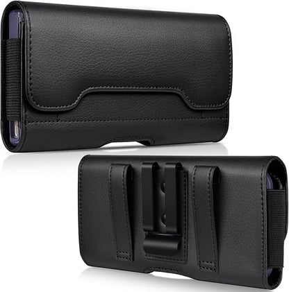 ACCKUO Leather Phone Holster with Strong Metal Belt Clip and Card Holder Compatible with iPhone 17 16 15 14 13 12 and Pro, Galaxy S26 S25 S24 S23 S22 S21 S20 for Everyday Protection, M-Black