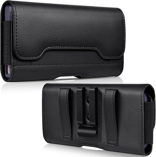 ACCKUO Leather Phone Holster with Strong Metal Belt Clip and Card Holder Compatible with iPhone 17 Air, 16/15/14/13 Pro Max, Galaxy S26/S25/S24/S23/S22 Plus and FE for Everyday Protection, L-Black