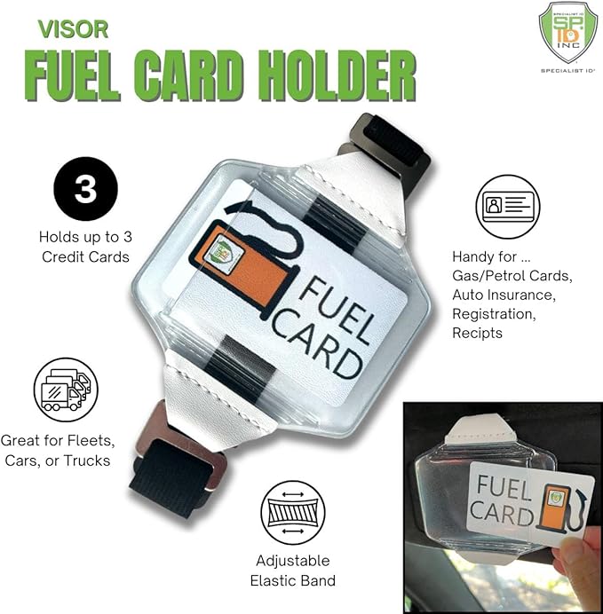 5 Pack - Heavy Duty Visor Fuel Card Holder with Clear Vinyl Pocket - Truck & Car Accessories for Interior - Drivers License, Auto Insurance Card & Fleet Vehicle Gas Log Storage - Specialist ID (Black)