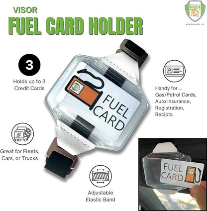 5 Pack - Heavy Duty Visor Fuel Card Holder with Clear Vinyl Pocket - Truck & Car Accessories for Interior - Drivers License, Auto Insurance Card & Fleet Vehicle Gas Log Storage - Specialist ID (Black)