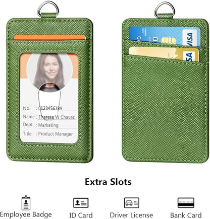 Leather Badge Holder and Adjustable Retractable Lanyards, Quick Release Buckle and Safety Breakaway Lanyards with Swivel Metal Clasp for Offices, Staff, Students, Employees