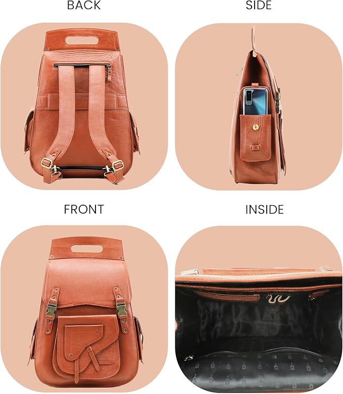 Handmade World Full Grain Leather Backpack for Men – Business Computer Backpack Fits Upto 17” Laptop, Office Work Travel Bag