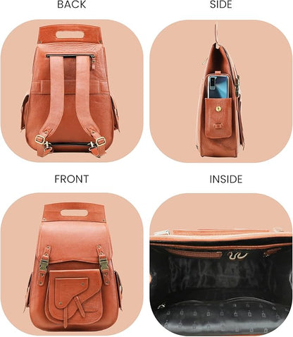 Handmade World Full Grain Leather Backpack for Men – Business Computer Backpack Fits Upto 17” Laptop, Office Work Travel Bag