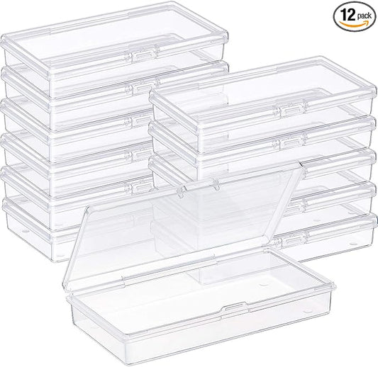 SATINIOR Pack of 12 Clear Plastic Bead Storage Containers with Hinged Lids for Beads and More (12.8 x 6.1 x 2.45 x 2.9 inches)