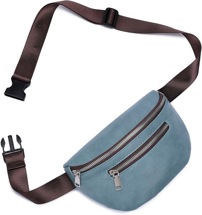 GAEKEAO Fanny Packs Waist Pack for Women Men Vegan Leather Cross body Belt Bag Travel with Adjustable Strap Purist Blue