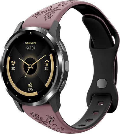 Laband 18mm Floral Engraved Band Compatible With Garmin Venu 3S 41mm/Venu 2S/Vivoactive 4S/Vivomove 3S/Venu 4 41mm/Forerunner 255S/Forerunner 265S,Soft Slim Silicone Cute Embossed Flower Strap for Men