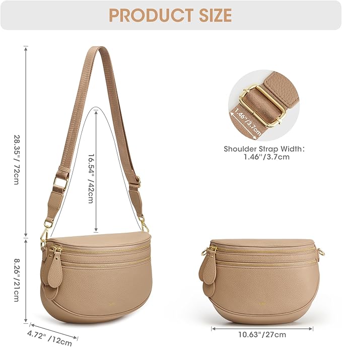 Kattee Crossbody Bag Bum Bags for Women, Leather Fanny Packs Belt Bag, Spacious Sling Purses for Women with RFID Blocking, Tan