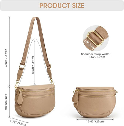Kattee Crossbody Bag Bum Bags for Women, Leather Fanny Packs Belt Bag, Spacious Sling Purses for Women with RFID Blocking, Tan
