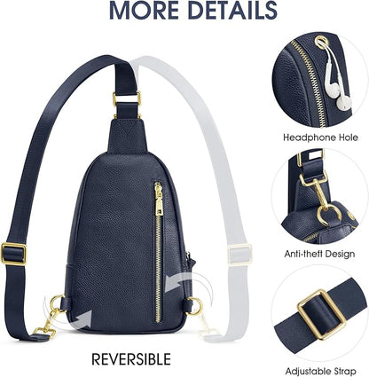 Kattee Sling Bag for Women, Leather Fanny Packs Crossbody Purse, Small Chest Bag with RFID Blocking, Blue