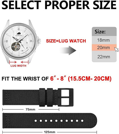 BISONSTRAP Men’s Nylon Watch Bands, Two-Piece Military Watch Straps, Quick Release, Brushed Buckle, Band Width 18mm 19mm 20mm 22mm