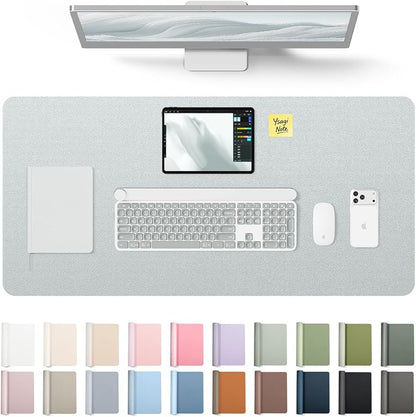 YSAGi Leather Desk Pad Protector, Office Desk Mat, Large Mouse Pad, Non-Slip PU Leather Desk Blotter, Laptop Desk Pad, Waterproof Desk Writing Pad for Office and Home (Silver, 35.4" x 17")
