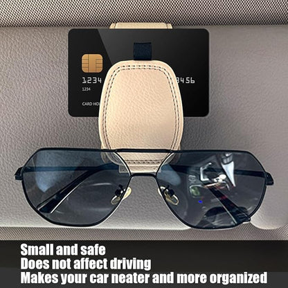 Zpana Sunglasses Holders for Car Sun Visor, Leather Magnetic Vehicle Sun Glasses Ticket Card Hanger Clip, Automotive Interior Eyeglass Mount Accessories, Universal for SUV Sedan Truck (Beige)