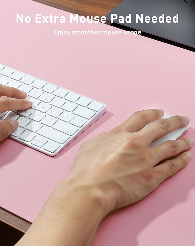 Aothia Faux Leather Desk Mat - Large Mouse Pad, Non-Slip PU Leather Blotter, Waterproof Writing Surface for Office and Home (Fairy Pink, 63" x 17")