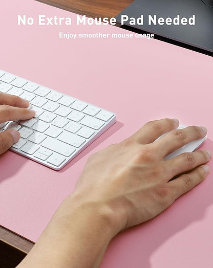 Aothia Faux Leather Desk Mat - Large Mouse Pad, Non-Slip PU Leather Blotter, Waterproof Writing Surface for Office and Home (Fairy Pink, 63" x 17")