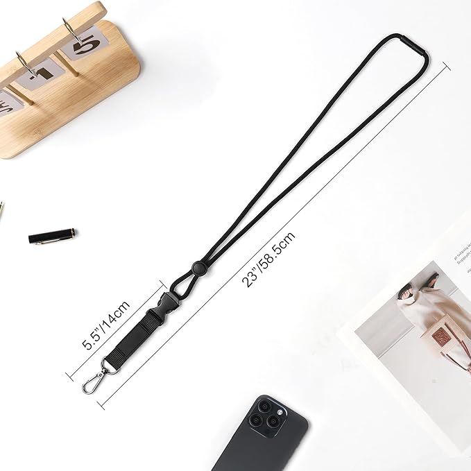 JINEASY ID Black Lanyard with ID Holder, Leather Badge Holder with Lanyard for Work Key Cards