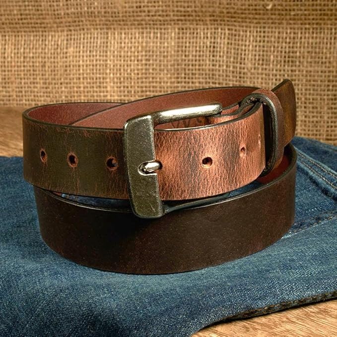 Men's Leather Belt, Made in USA, Full-Grain Leather, Casual Everyday Wear Belts, Amish Handmade 1.5" Width