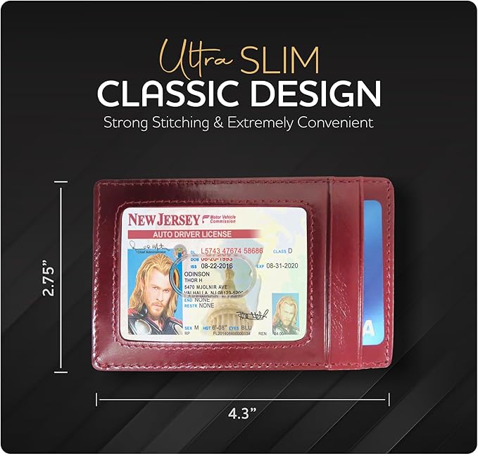 Claasico Men’s Leather Money Clip Wallet – Slim Front Pocket Wallet w/Super Strong Magnetic Clip, RFID Blocking, 5 Card Slots & Center Pocket + ID Window