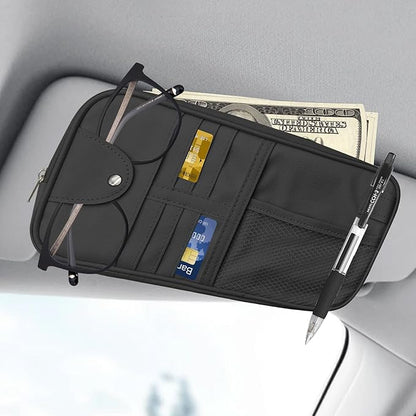 Car Sun Visor Organizer, Auto Accessories Sunglass Holder for Car, Multi-functional Sun Organizer Storage Bag, General Motors Interior Parts Storage Bags are Fit for Cars, SUVs, Trucks (Black)