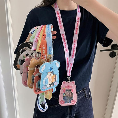 Cute Badge Holder Lanyard Cartoon Puppy ID Card Holder Kawaii ID Badge Keys Lanyard Strap Neck Lanyard PU Leather Badge Holder for Women Girls Boys (Puppy)