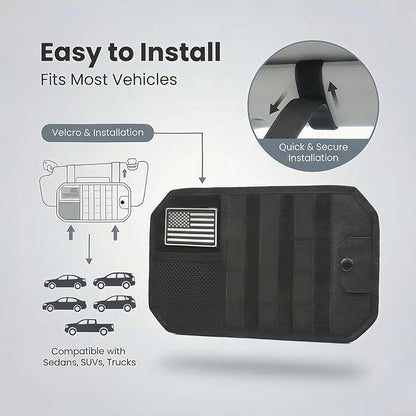 Car Sun Visor Organizer | Multi-Pocket Storage Pouch for SUVs & Trucks | Black Organizer with Double Zippers, Elastic Bands & Glasses Clip | 12.8x7x1.2 Inch