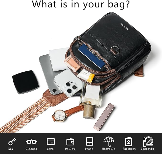 Leresas 7L Sling Bag for Women Men Vegan Leather Crossbody Bags Fanny Pack Purse Backpack Over Shoulder Bag Travel Anti Theft