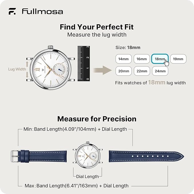 Fullmosa Watch Band, Quick Release Leather Watch Strap for Men Women, Replacement Bands Width 12mm 14mm 16mm 18mm 19mm 20mm 21mm 22mm 24mm