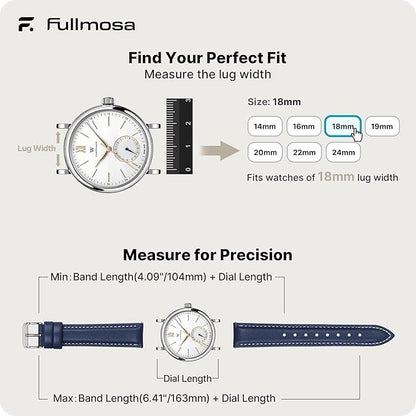 Fullmosa Watch Band, Quick Release Leather Watch Strap for Men Women, Replacement Bands Width 12mm 14mm 16mm 18mm 19mm 20mm 21mm 22mm 24mm