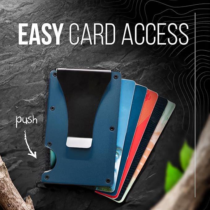 Minimalist Slim Wallet for Men,RFID Blocking Metal Wallet,Aluminum Credit Card Holder & Money Clip 12-15 Cards,Slim Rfid Front Pocket Mens Wallet,Matt Dark Blue