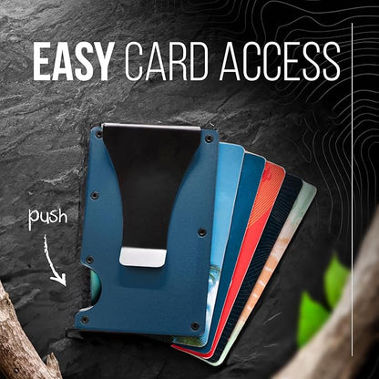Minimalist Slim Wallet for Men,RFID Blocking Metal Wallet,Aluminum Credit Card Holder & Money Clip 12-15 Cards,Slim Rfid Front Pocket Mens Wallet,Matt Dark Blue