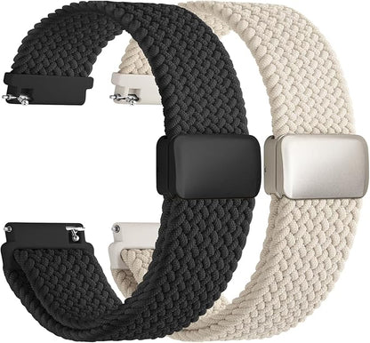 Fullmosa Magnetic Braided Watch Bands - 18mm 20mm 22mm Quick Release Watch Strap, Stretchy Nylon Solo Loop Compatible with Garmin Samsung Galaxy Amazfit for Men Women(18mm, Starlight+Black)