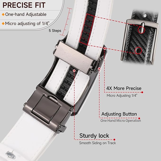 GAEKEAO Ratchet Belts for Men Dress Casual 1 3/12" Adjustable Genuine Leather Slide Buckle Designer Belt with Box Trim to Fit