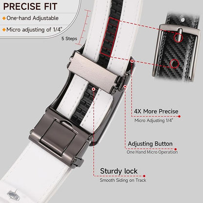 GAEKEAO Ratchet Belts for Men Dress Casual 1 3/12" Adjustable Genuine Leather Slide Buckle Designer Belt with Box Trim to Fit