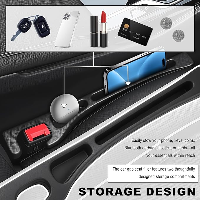 Car Seat Gap Filler Organizer with Cup Coasters,Flexible Car Seat Gap Plug with Storage Slot for Phones/Keys,Universal in Between Cars Seats Catcher Cars Interior Accessories