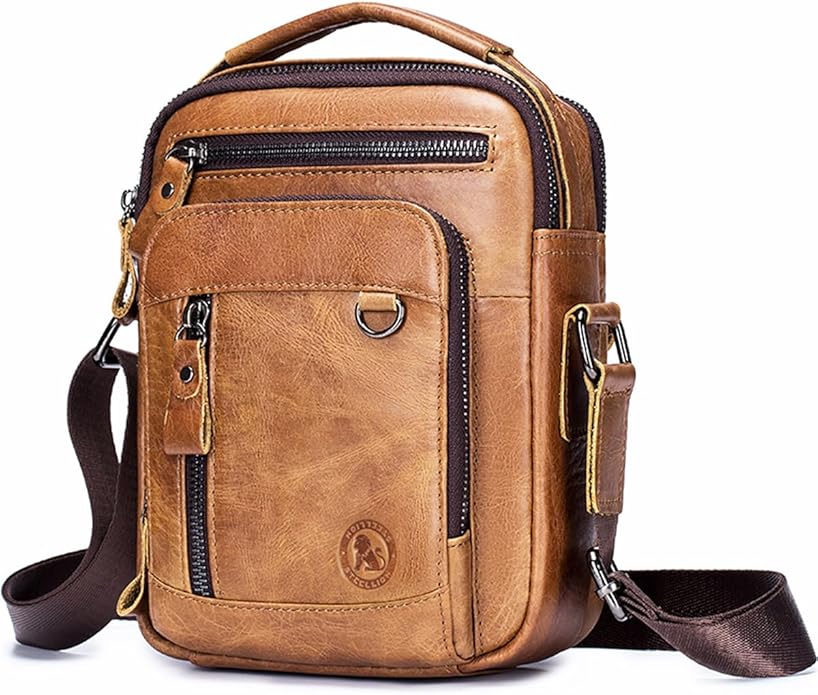 Men's Vinatge Leather Crossbody:Compact with Organized Pockets,Stylish & Functional for Everyday Carry