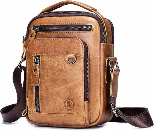 Men's Vinatge Leather Crossbody:Compact with Organized Pockets,Stylish & Functional for Everyday Carry