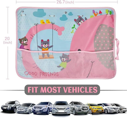 DIZA100 Car Sun Shade for Window Baby, 2 Pack Full Shade Window Shades with Storage Net Pocket, 7 Suction Cups, Cute Elephant for Sun/Heat/UV Rays Protection, Kids