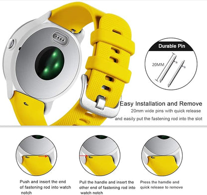 GEAK Compatible with Garmin Vivoactive 5 Watch Band/Vivoactive 3 Watch Bands,20mm Silicone Band for Garmin Venu 2 Plus/Venu Sq/Venu Watch Bands/Forerunner 645/245 Music Smartwatch Yellow